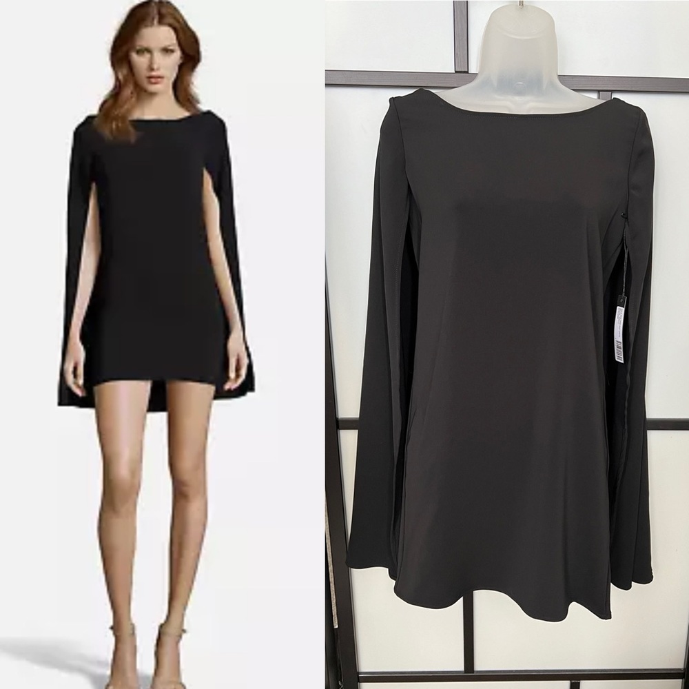 NWT ISSUE New York Black Boatneck Cape Sleeve Stretch LBD Dress Small